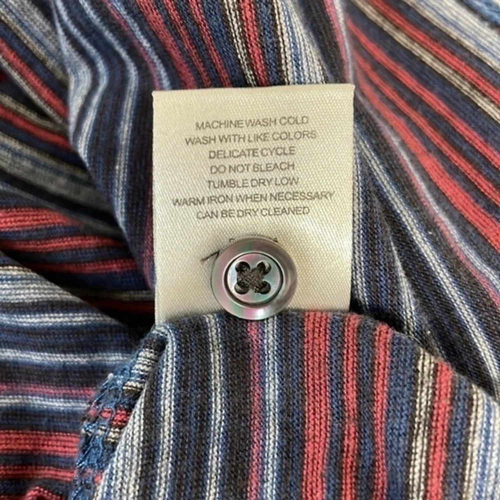 Billy Reid men's XXL red, grey &‎ blue striped short sleeve polo shirt.  EUC